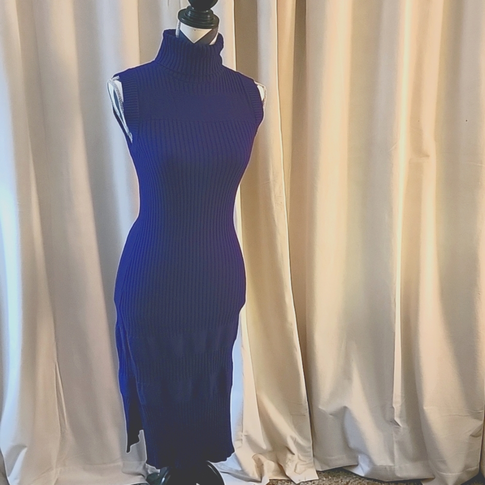 Sexy royal purple turtleneck sweater dress